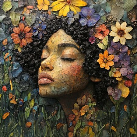 Obraz na płótnie canvas - Portret z kwiatami