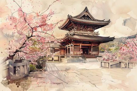 Obraz na płótnie canvas - Orientalny pejzaż z sakurą