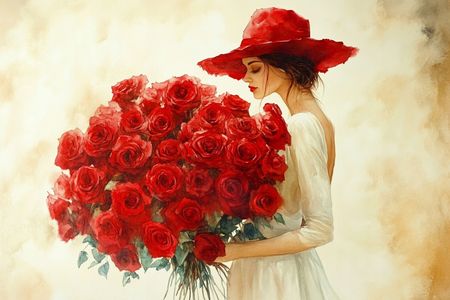 Obraz na płótnie canvas - Elegancka kobieta z różami