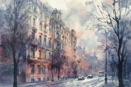 Obraz na płótnie canvas - Miejski pejzaż w akwareli