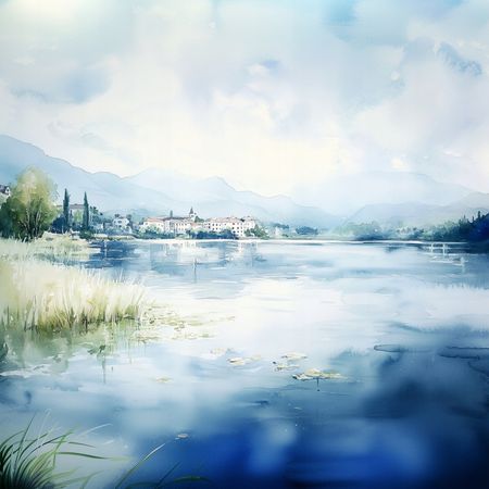 Obraz na płótnie canvas - Miasteczko nad jeziorem