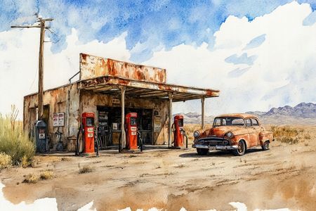 Obraz na płótnie canvas - Stacja benzynowa na pustkowiu