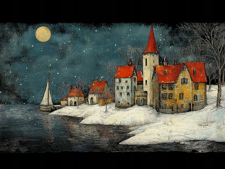 Obraz na płótnie canvas - Noc w nadmorskim miasteczku