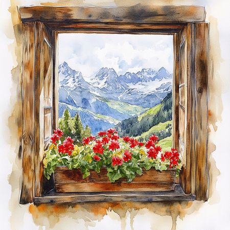 Obraz na płótnie canvas - Okno z widokiem na góry