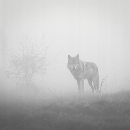 Obraz na płótnie canvas - Szary wilk w szarej mgle