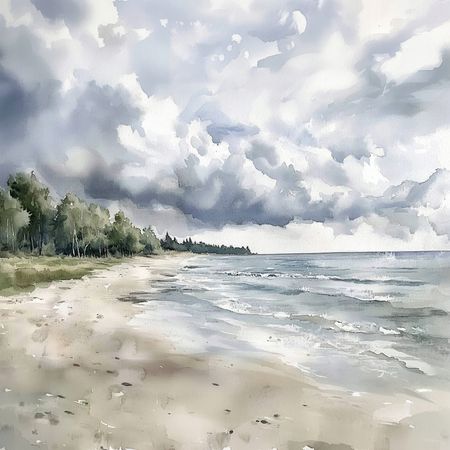 Obraz na płótnie canvas - Deszczowy poranek na plaży