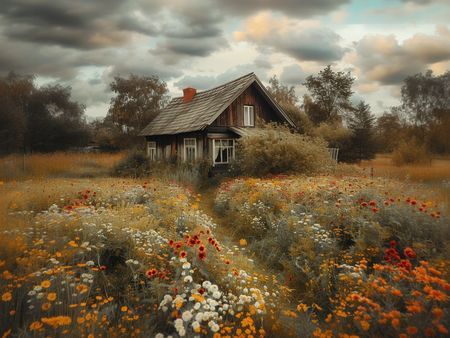 Obraz na płótnie canvas - Drewniany domek na łące