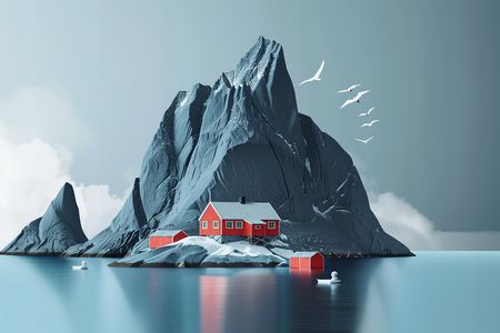 Obraz na płótnie canvas - Zimowy pejzaż z domkiem