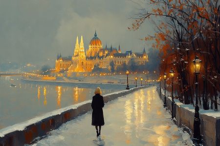 Obraz na płótnie canvas - Zimowy spacer nad Dunajem