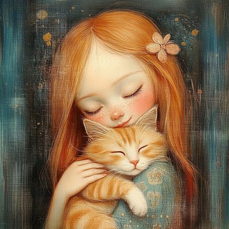 Obraz na płótnie canvas - Dziewczynka z kotkiem