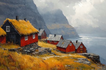 Obraz na płótnie canvas - Norweska wioska nad fiordem