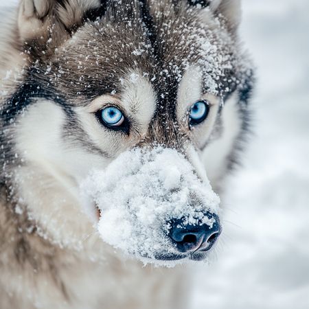 Obraz na płótnie canvas - Zaśnieżony husky