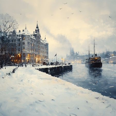 Obraz na płótnie canvas - Stary port w zimowej odsłonie