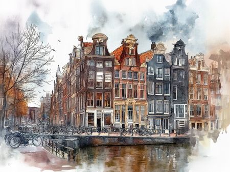 Obraz na płótnie canvas - Jesienny krajobraz kamienic Amsterdamu