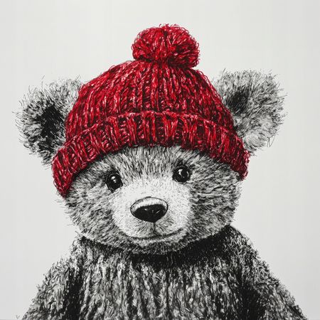 Obraz na płótnie canvas - Misiek w czapce z pomponem