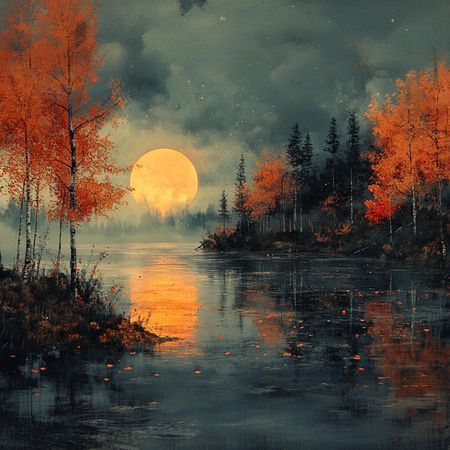 Obraz na płótnie canvas - Pełnia nad jeziorem