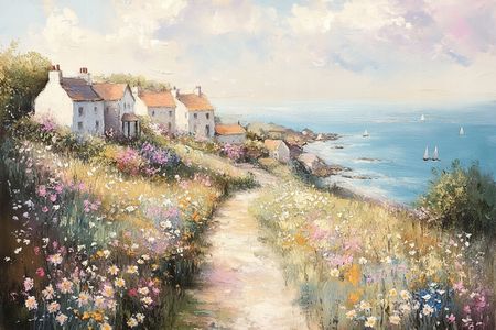 Obraz na płótnie canvas - Morze kwiatów i domki