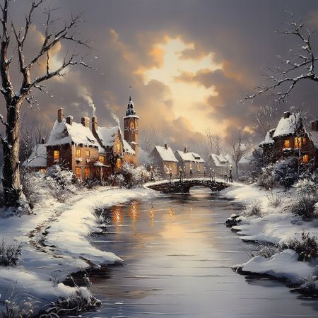 Obraz na płótnie canvas - Zimowe miasteczko nad rzeką