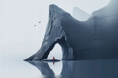 Obraz na płótnie canvas - Samotny człowiek i klif