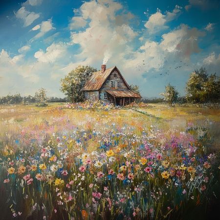 Obraz na płótnie canvas - Chata wśród łąk