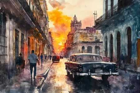 Obraz na płótnie canvas - Zachód słońca w starej Hawanie