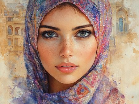 Obraz na płótnie canvas - Orientalna piękność w akwareli