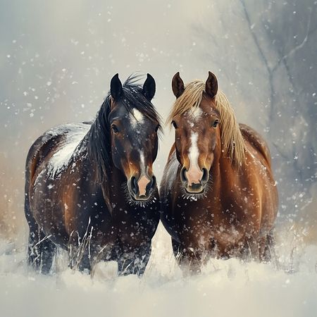 Obraz na płótnie canvas - Zimowy portret dwóch koników