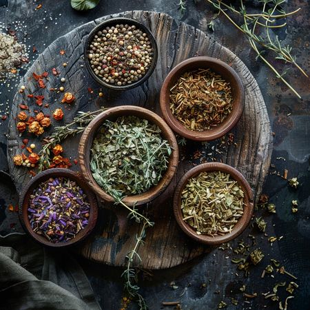 Obraz na płótnie canvas - Miseczki z ziołami