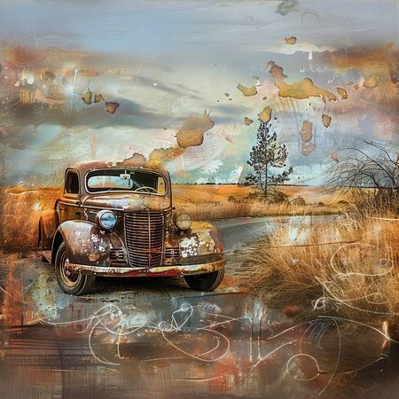 Obraz na płótnie canvas - Stary obraz ze starym autem