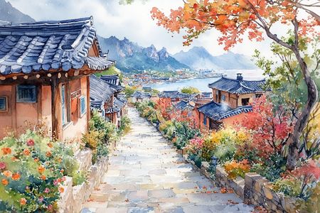 Obraz na płótnie canvas - Orientalny pejzaż z zatoką