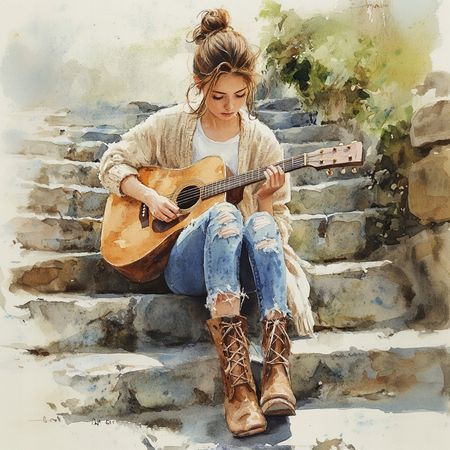 Obraz na płótnie canvas - Dziewczyna z gitarą