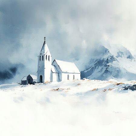 Obraz na płótnie canvas - Samotny kościół wśród mroźnej pustki
