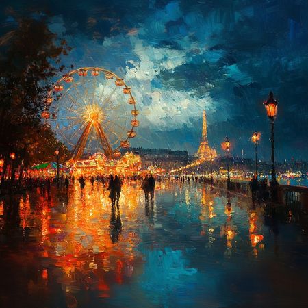 Obraz na płótnie canvas - Kolorowy lunapark nad Sekwaną