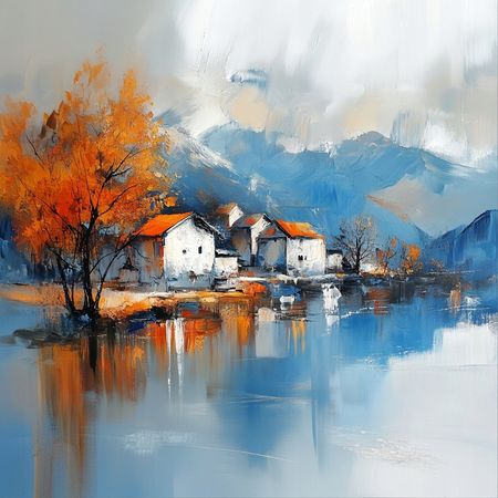 Obraz na płótnie canvas - Miasteczko nad jeziorem