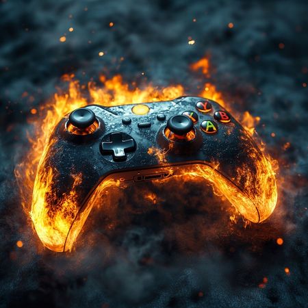 Obraz na płótnie canvas - Gamepad on fire