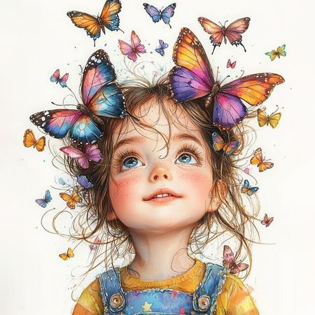 Obraz na płótnie canvas - Dziewczynka z motylkami