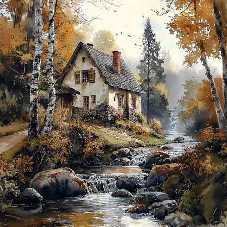 Obraz na płótnie canvas - Dom nad strumieniem