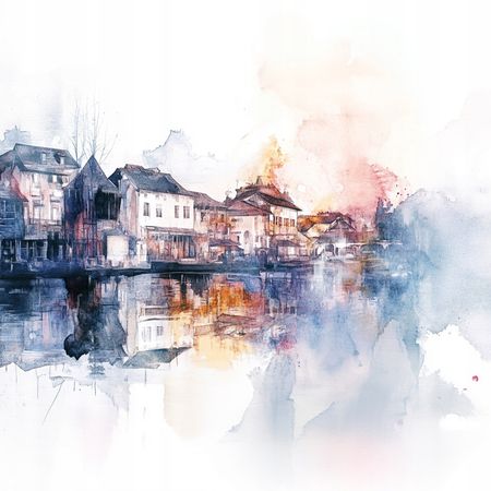 Obraz na płótnie canvas - Miasteczko nad rzeką