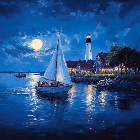 Obraz na płótnie canvas - Pod żaglami i księżycem